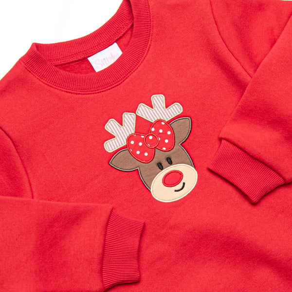 Holiday Reindeer Applique Sweatshirt Legging Set, Red