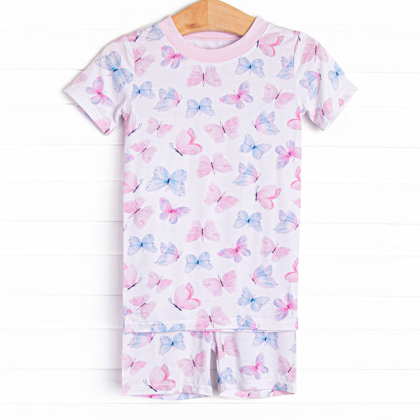 Watercolor Wings Bamboo Pajama Short Set, Purple
