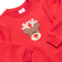Holiday Reindeer Applique Sweatshirt Pant Set, Red