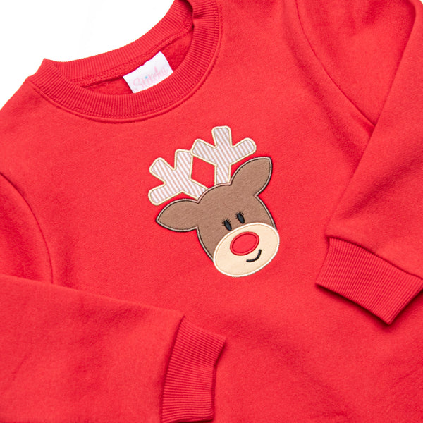 Holiday Reindeer Applique Sweatshirt Pant Set, Red