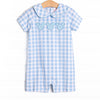 Magical Check In Applique Short Romper, Blue Check