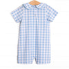 Magical Check In Applique Short Romper, Blue Check