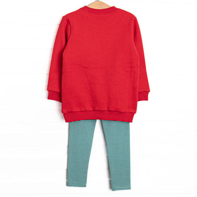 Holiday Reindeer Applique Sweatshirt Legging Set, Red