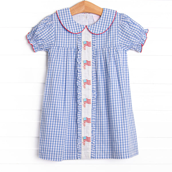 Banner in the Breeze Embroidered Dress, Blue