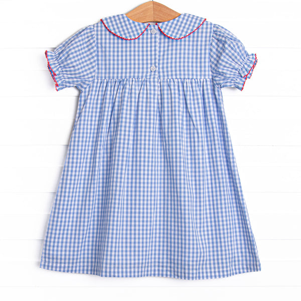 Banner in the Breeze Embroidered Dress, Blue