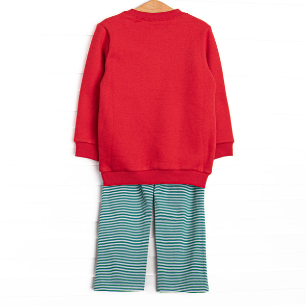 Holiday Reindeer Applique Sweatshirt Pant Set, Red