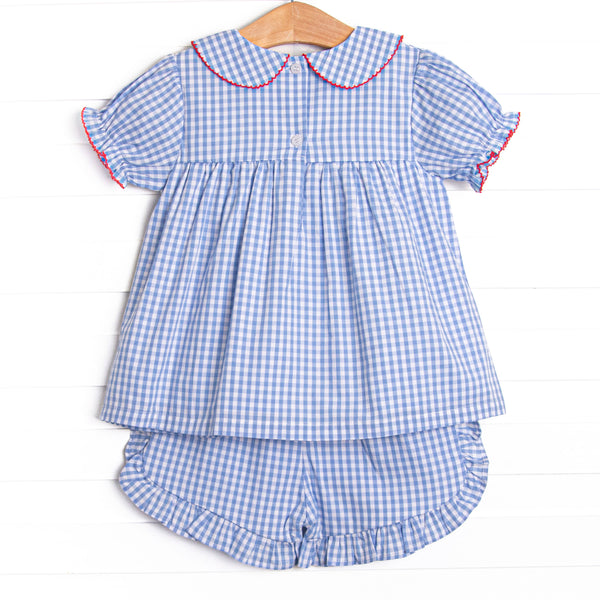 Banner in the Breeze Embroidered Short Set, Blue