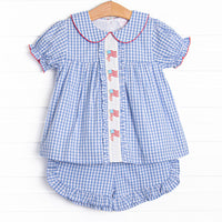 Banner in the Breeze Embroidered Short Set, Blue