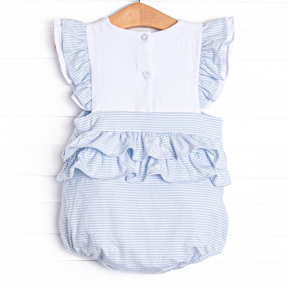 White Cap Waves Embroidered Girl Bubble, Blue