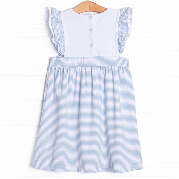 White Cap Waves Embroidered Dress, Blue