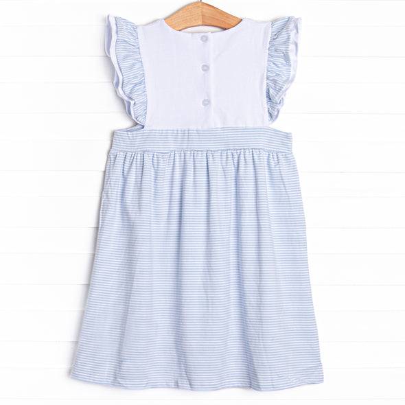 White Cap Waves Embroidered Dress, Blue