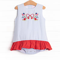 Patriotic Posies Applique Skirted Bubble, Blue