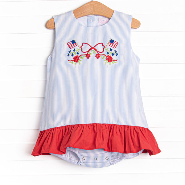 Patriotic Posies Applique Skirted Bubble, Blue