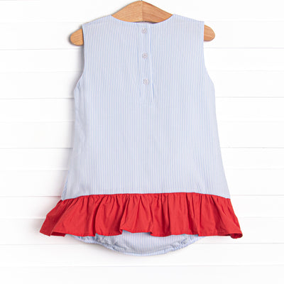 Patriotic Posies Applique Skirted Bubble, Blue