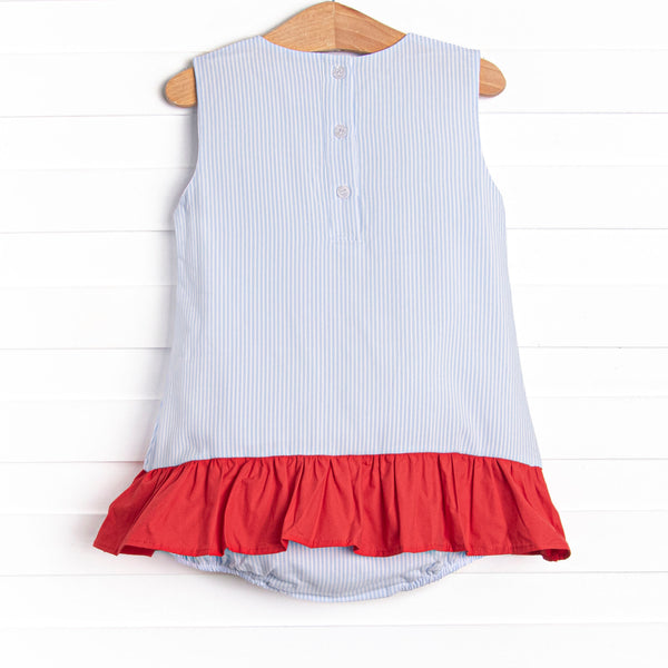 Patriotic Posies Applique Skirted Bubble, Blue