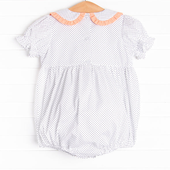 Spooky Spider Smocked Bubble, Navy Bitty Dot