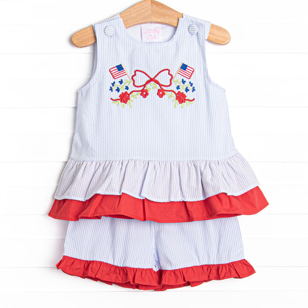 Patriotic Posies Applique Short Set, Blue