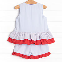 Patriotic Posies Applique Short Set, Blue