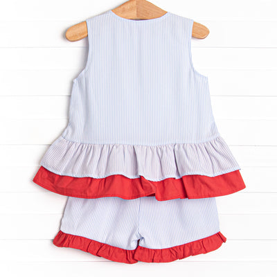 Patriotic Posies Applique Short Set, Blue