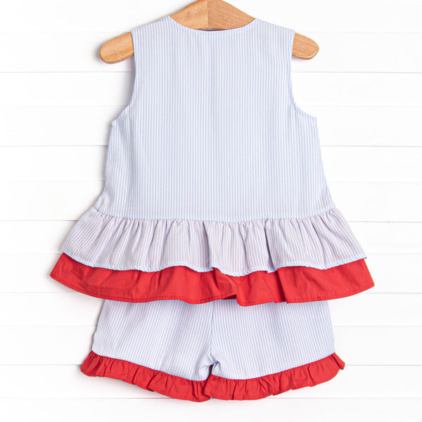 Patriotic Posies Applique Short Set, Blue
