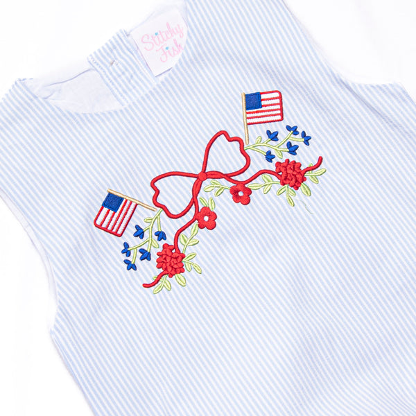 Patriotic Posies Applique Skirted Bubble, Blue