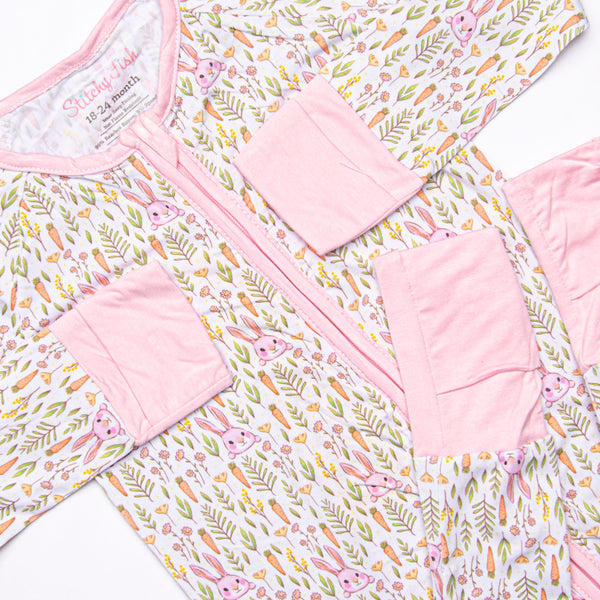 Cottontails and Carrots Bamboo Zippy Pajama, Pink