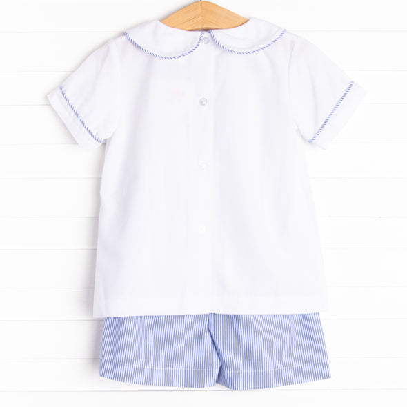 Friendly Ghost Embroidered Short Set, Blue