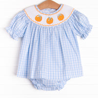 Happy Harvest Smocked Diaper Set, Blue Check