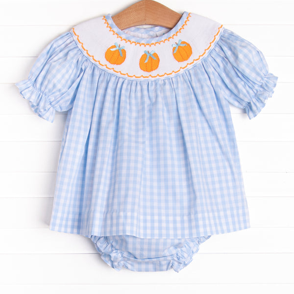 Happy Harvest Smocked Diaper Set, Blue Check