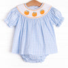 Happy Harvest Smocked Diaper Set, Blue Check