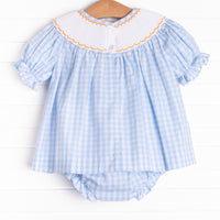 Happy Harvest Smocked Diaper Set, Blue Check