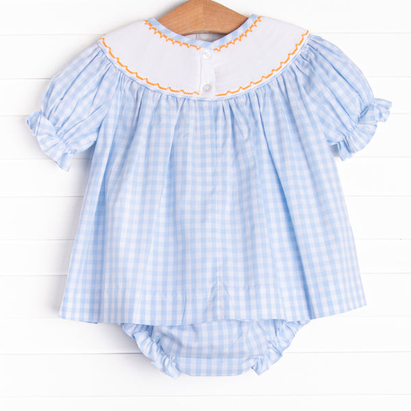 Happy Harvest Smocked Diaper Set, Blue Check