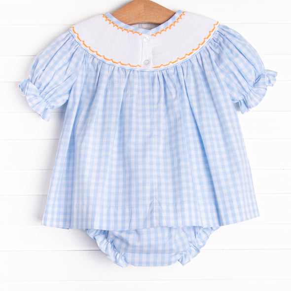 Happy Harvest Smocked Diaper Set, Blue Check