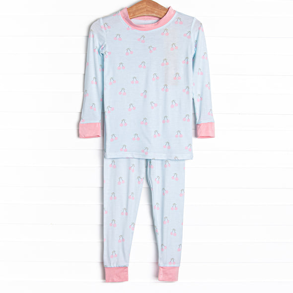Cherry Fun Bamboo Pajama Set, Blue