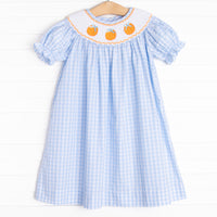 Happy Harvest Smocked Bishop Dress, Blue Check