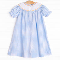 Happy Harvest Smocked Bishop Dress, Blue Check