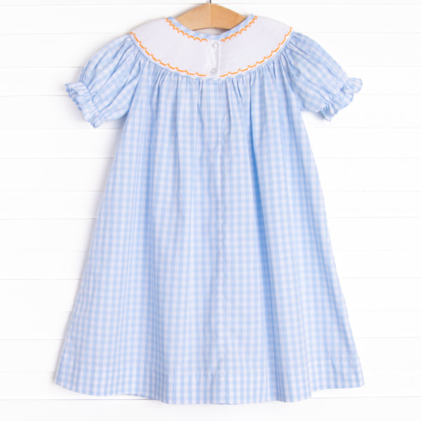 Happy Harvest Smocked Bishop Dress, Blue Check