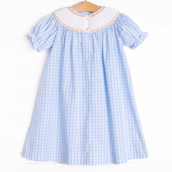 Happy Harvest Smocked Bishop Dress, Blue Check