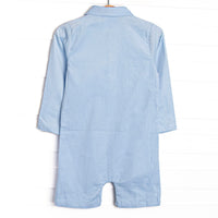 Hard Days Work Applique Short Romper, Blue