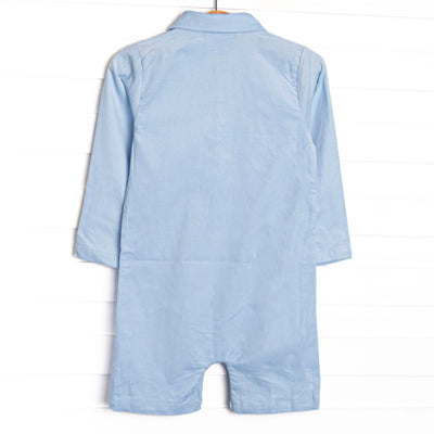Hard Days Work Applique Short Romper, Blue