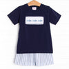 Pier Pinstripes Smocked Short Set, Blue