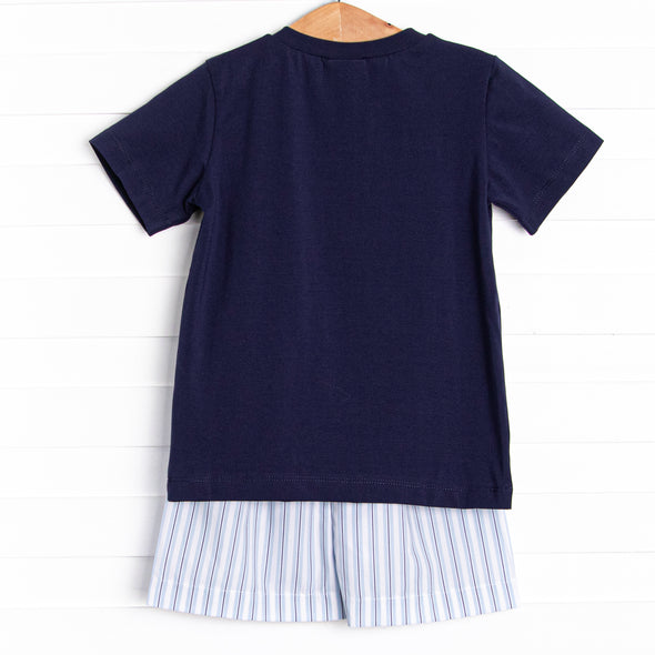 Pier Pinstripes Smocked Short Set, Blue