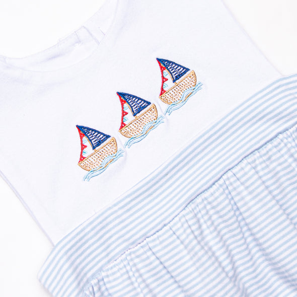 White Cap Waves Embroidered Boy Bubble, Blue