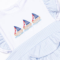 White Cap Waves Embroidered Girl Bubble, Blue