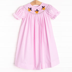Trick or Treat Smocked Bishop Dress, Pink Gingham