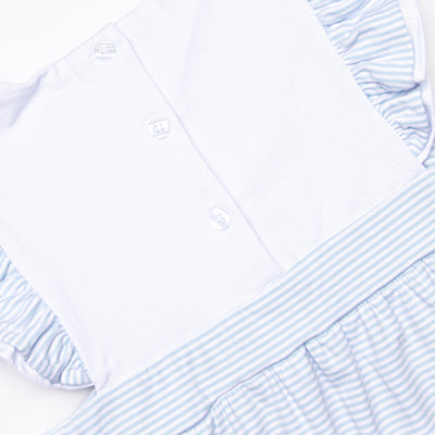 White Cap Waves Embroidered Dress, Blue