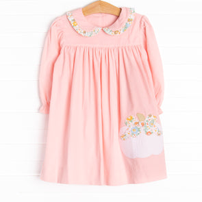 Fall Floral Harvest Applique Dress, Pink