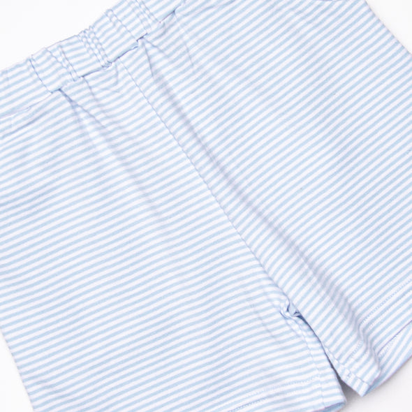 White Cap Waves Embroidered Short Set, Blue