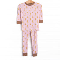 Giraffe Giant Bamboo Pajama Set, Pink
