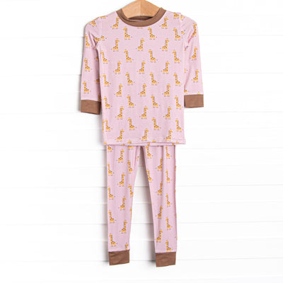 Giraffe Giant Bamboo Pajama Set, Pink